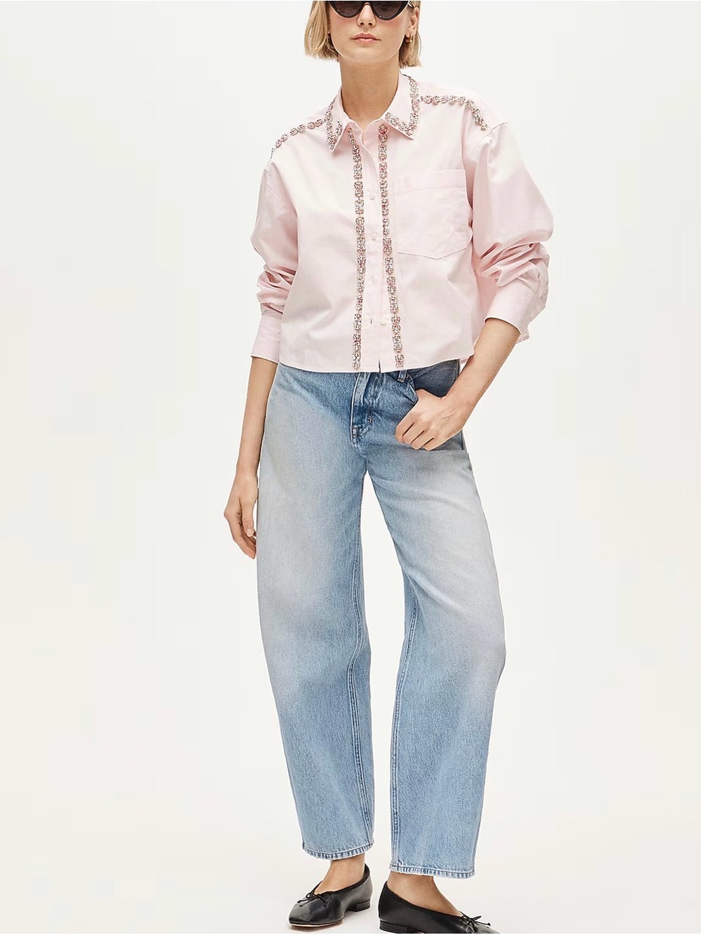 J Crew Étienne cropped button-up shirt in embellished cotton poplin Small CT063 - Picture 4 of 6
